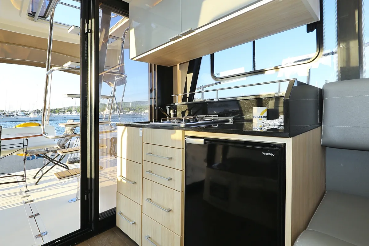 Galley of Backup, a Cobra Yachts Futura 40 Grand Horizon motor yacht at Općina Sukošan, Croatia