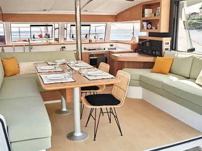 Salon of Vag Eurvad, a Bali Catsmart catamaran at Ribishi, Saint Vincent and the Grenadines