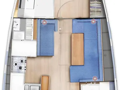 Floor plan of Sylphie, a Jeanneau Sun Odyssey 410 sailboat at Neo Klima, Greece