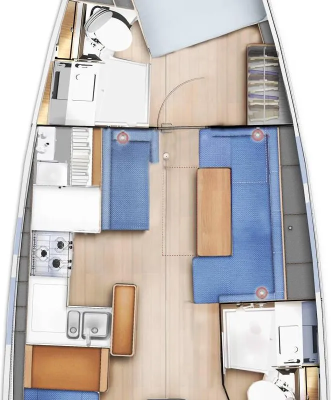 Floor plan of Sylphie, a Jeanneau Sun Odyssey 410 sailboat at Neo Klima, Greece