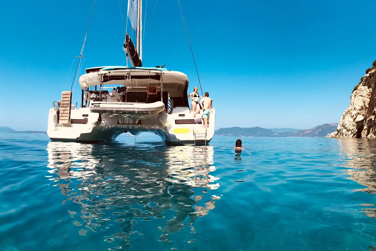 Exterior view of No Name: Master Cabin #1 (Cabin Charter 2 pax) FULLY CREWED, ALL EXPENSES, a Lagoon 42 catamaran at Municip…