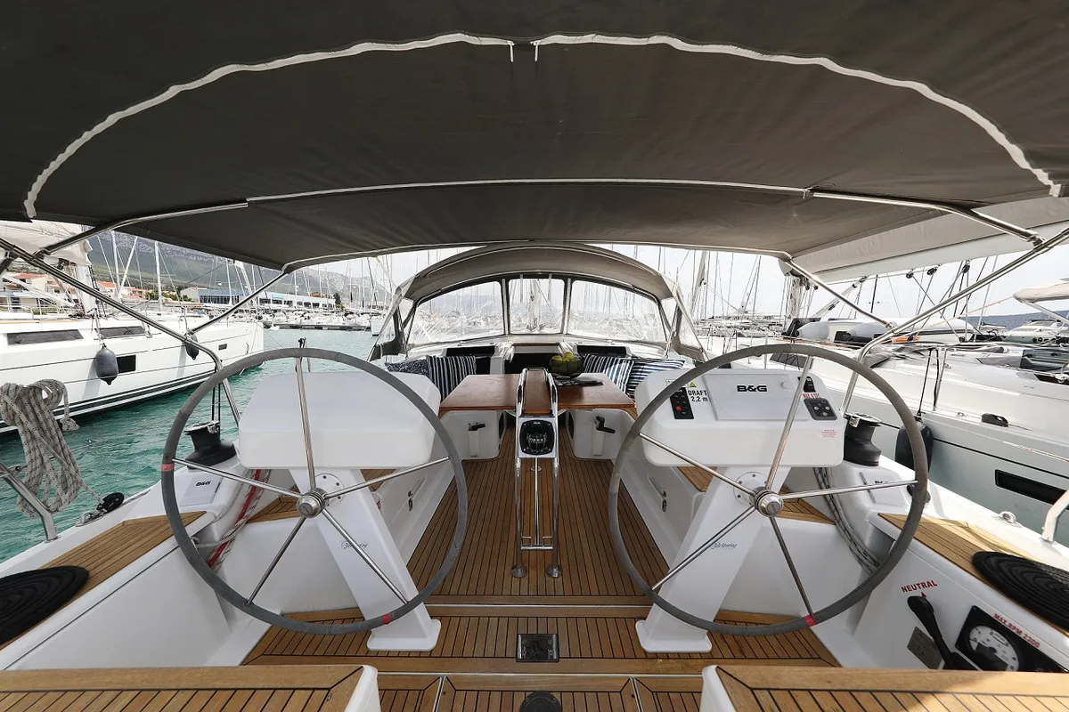 Cockpit of Mika, a Hanse 458 sailboat at Općina Sukošan, Croatia