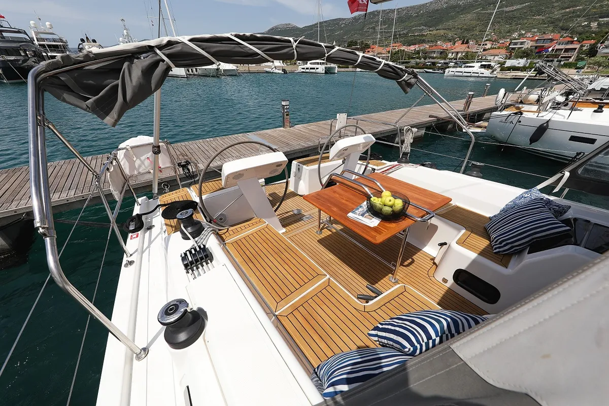 Deck of Mika, a Hanse 458 sailboat at Općina Sukošan, Croatia