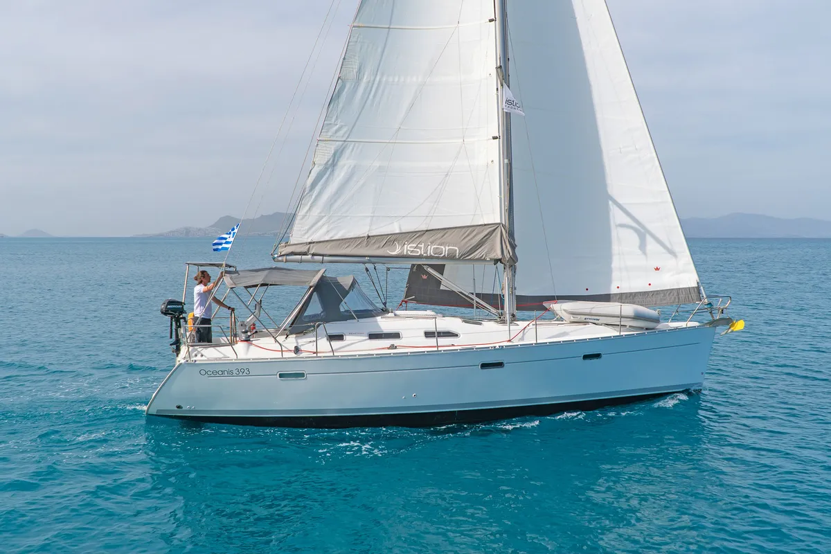Exterior view of Milica, a Beneteau Oceanis 393 sailboat at Kos, Greece