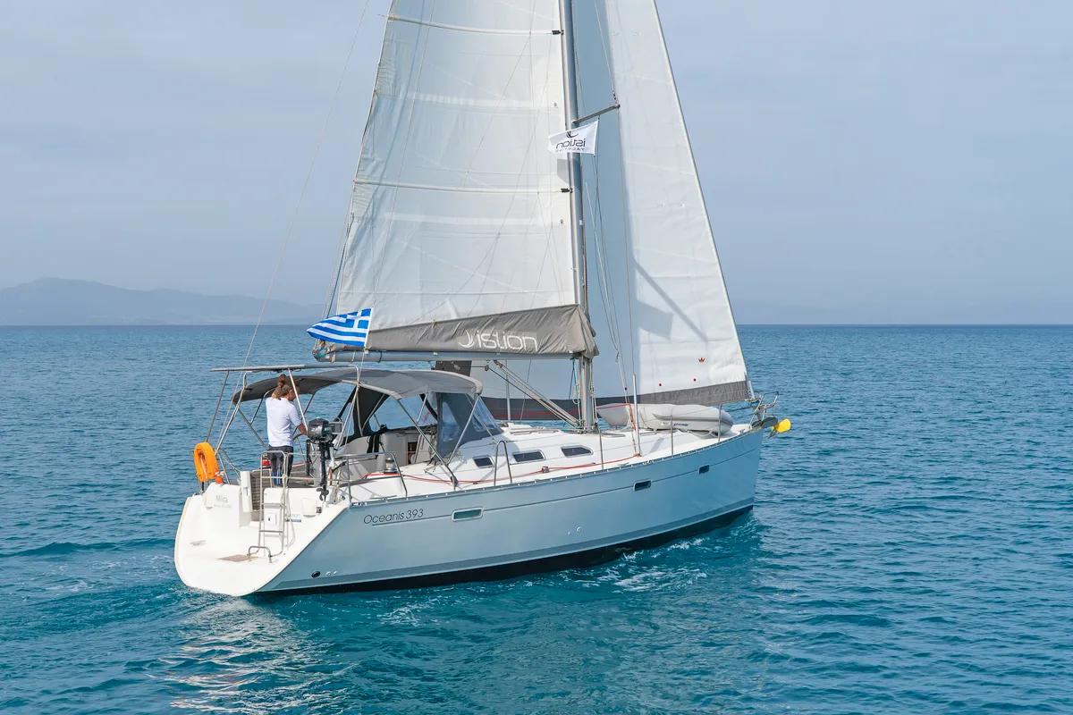 Exterior view of Milica, a Beneteau Oceanis 393 sailboat at Kos, Greece