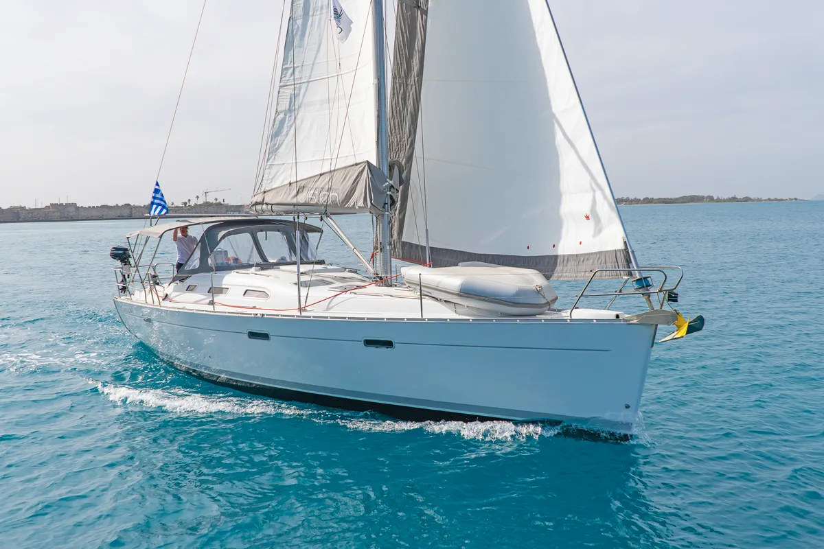 Exterior view of Milica, a Beneteau Oceanis 393 sailboat at Kos, Greece