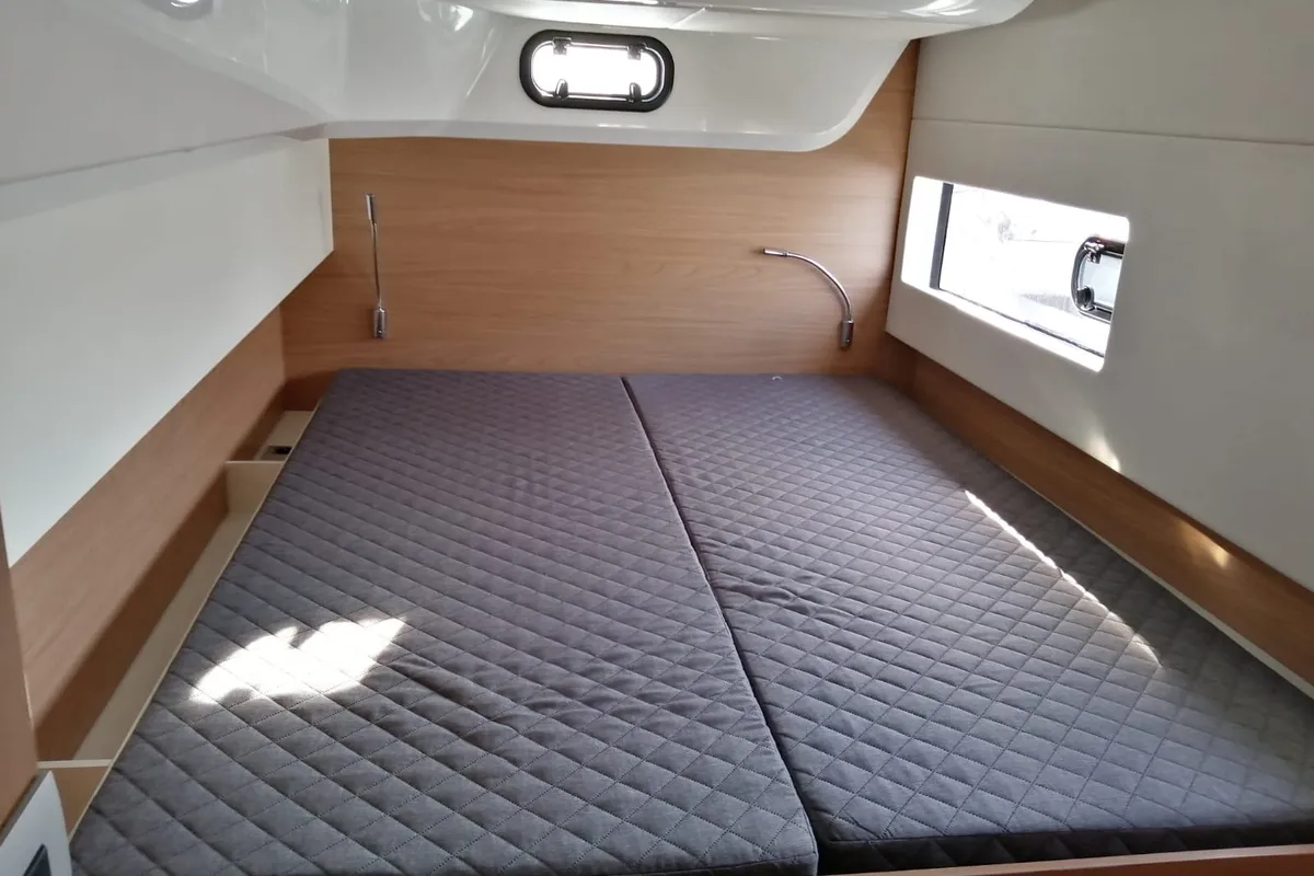 Cabin on Violante, a Bali Catsmart catamaran at Cagliari, Italy