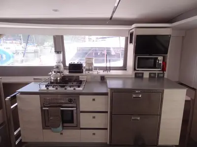 Galley of Good Vibrations, a Beneteau Moorings 5000 catamaran at Road Town, British Virgin Islands