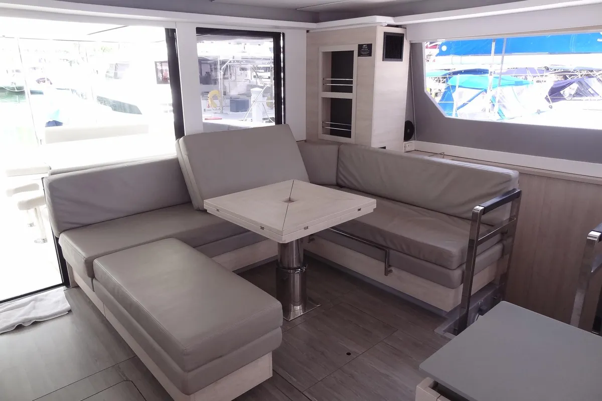 Salon of Good Vibrations, a Beneteau Moorings 5000 catamaran at Road Town, British Virgin Islands