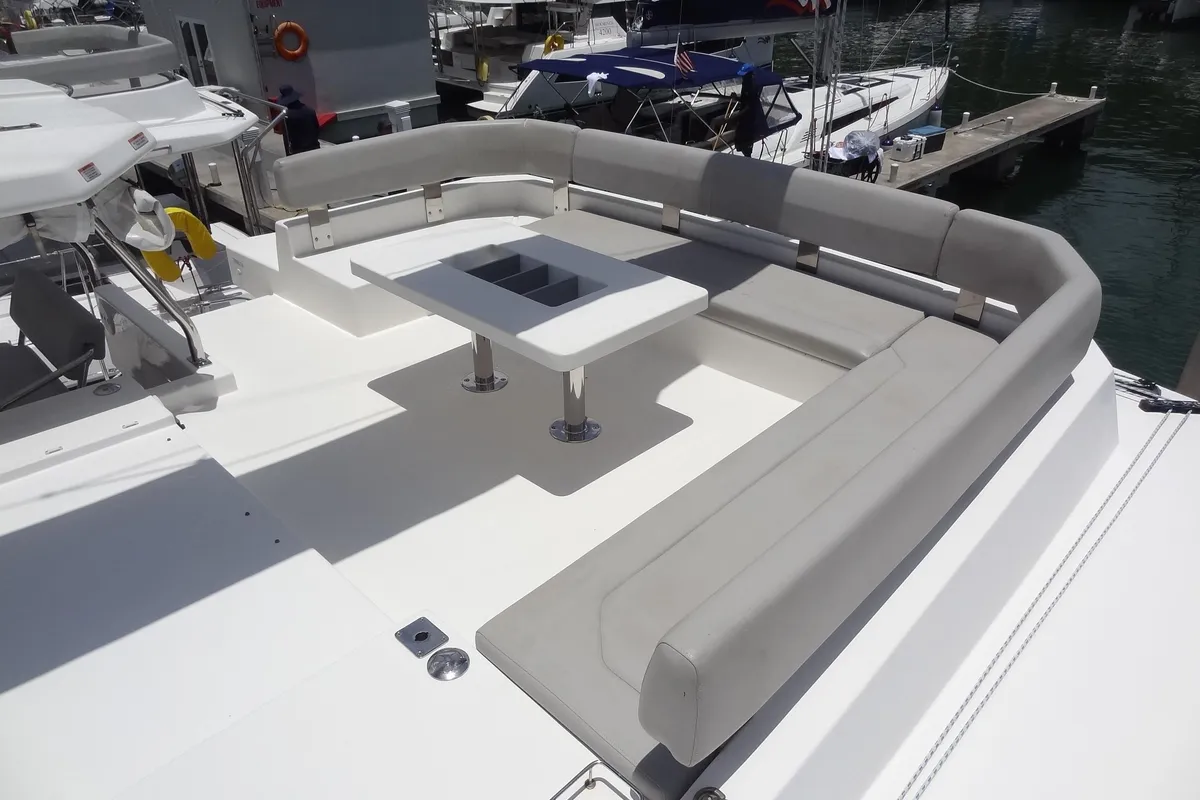 Deck of Good Vibrations, a Beneteau Moorings 5000 catamaran at Road Town, British Virgin Islands