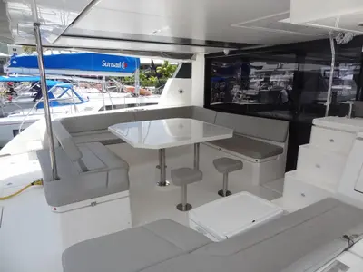 Deck of Good Vibrations, a Beneteau Moorings 5000 catamaran at Road Town, British Virgin Islands