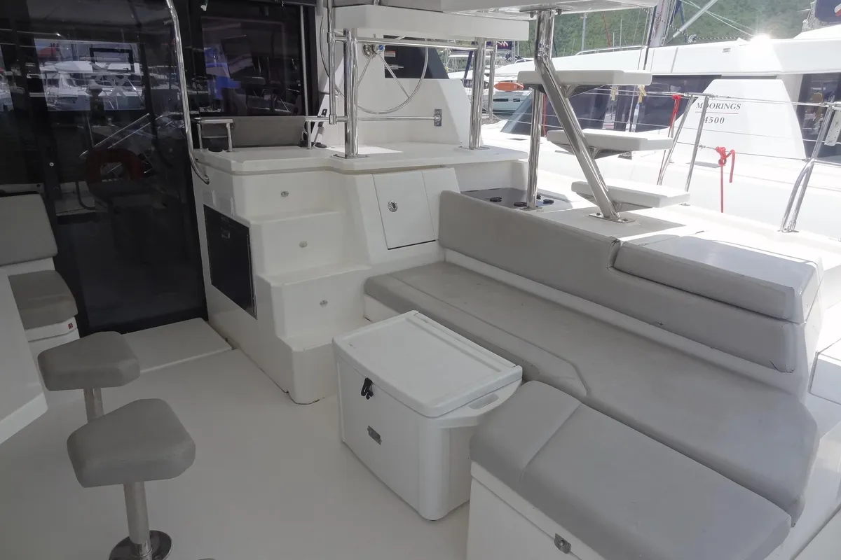 Deck of Good Vibrations, a Beneteau Moorings 5000 catamaran at Road Town, British Virgin Islands