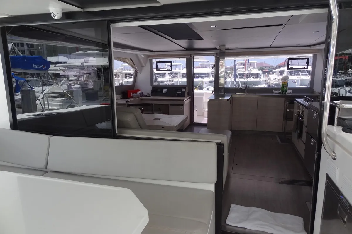 Deck of Good Vibrations, a Beneteau Moorings 5000 catamaran at Road Town, British Virgin Islands