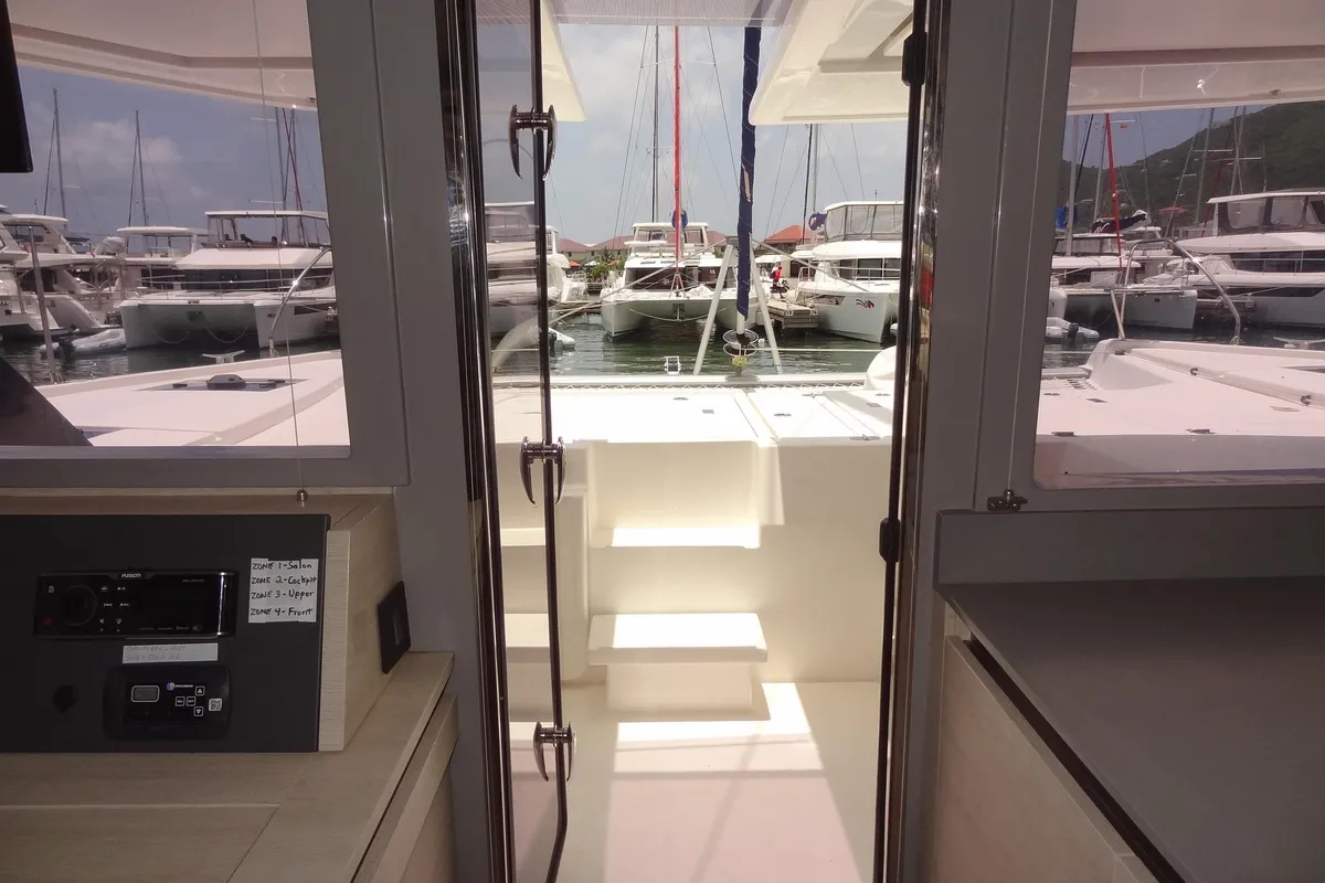 Salon of Good Vibrations, a Beneteau Moorings 5000 catamaran at Road Town, British Virgin Islands