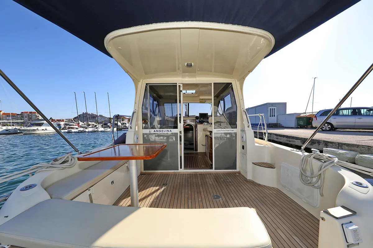 Deck of Dugi II, a Vektor 950 motorboat at Grad Biograd na Moru, Croatia