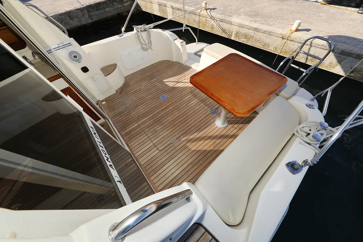 Deck of Dugi II, a Vektor 950 motorboat at Grad Biograd na Moru, Croatia
