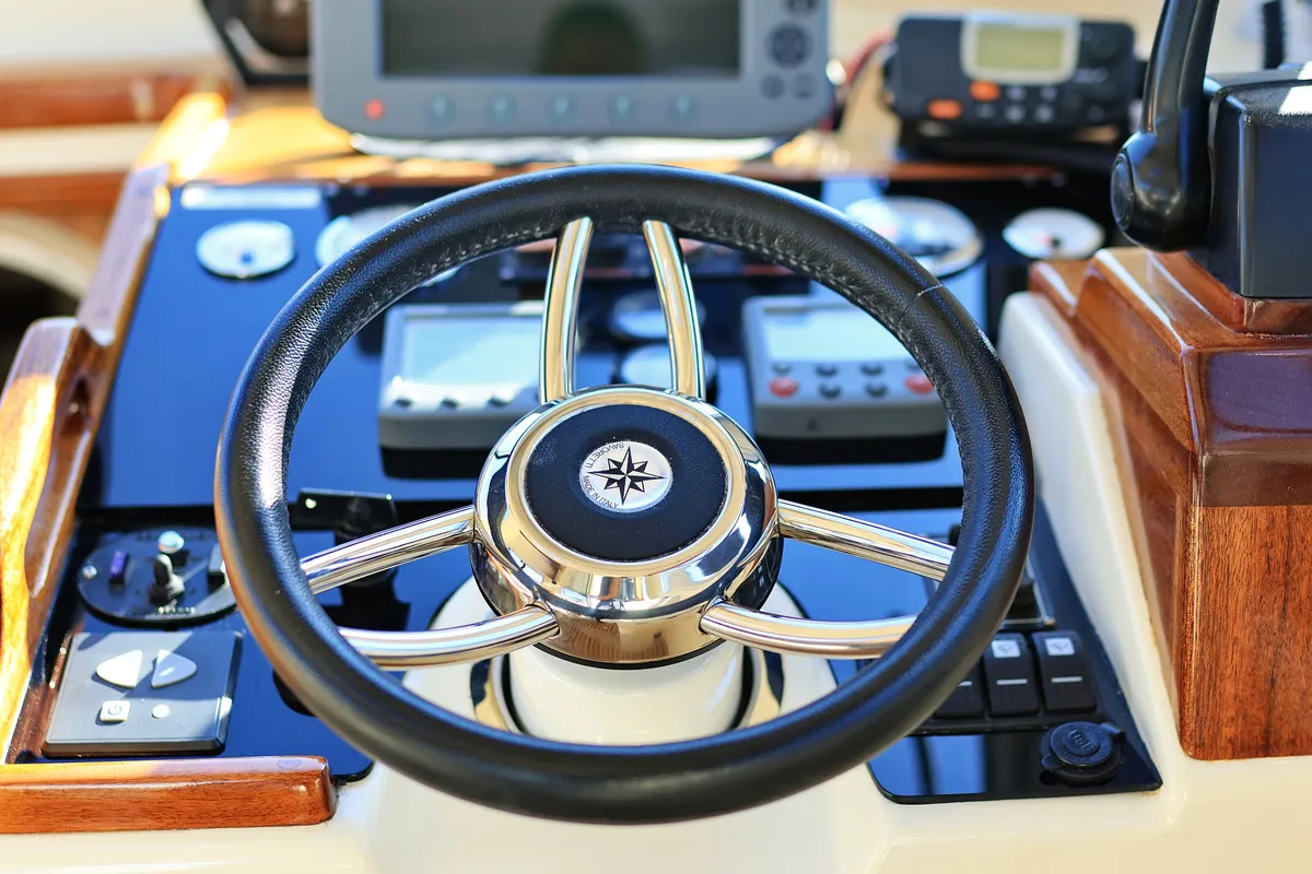 Cockpit of Dugi II, a Vektor 950 motorboat at Grad Biograd na Moru, Croatia