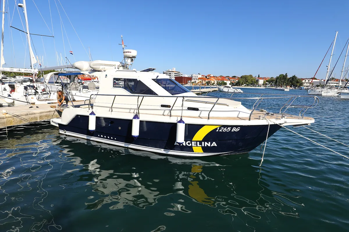 Exterior view of Dugi II, a Vektor 950 motorboat at Grad Biograd na Moru, Croatia