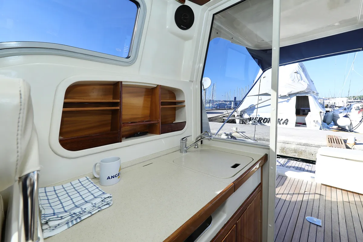 Galley of Dugi II, a Vektor 950 motorboat at Grad Biograd na Moru, Croatia