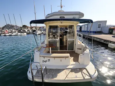 Deck of Dugi II, a Vektor 950 motorboat at Grad Biograd na Moru, Croatia