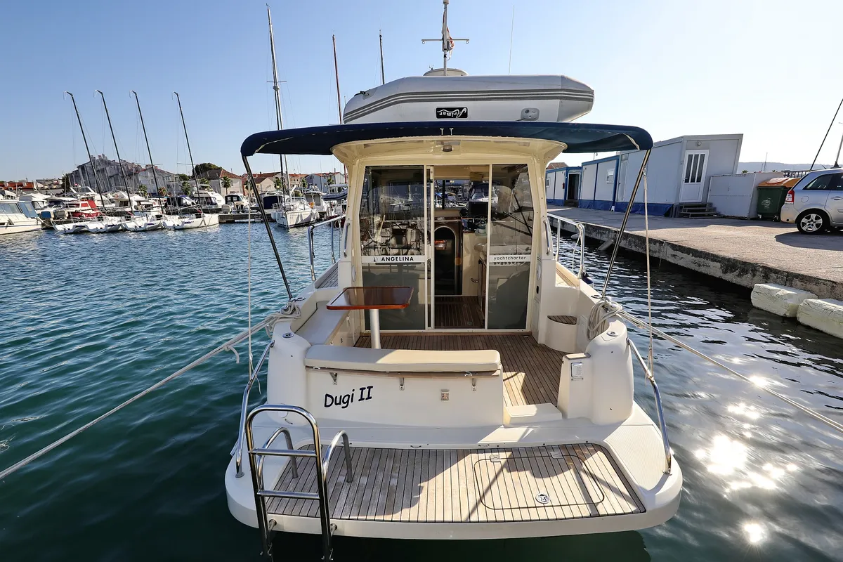 Deck of Dugi II, a Vektor 950 motorboat at Grad Biograd na Moru, Croatia