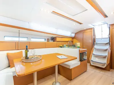 Salon of Sante, a Jeanneau Sun Odyssey 449 sailboat at Municipal Unit of Lefkada, Greece