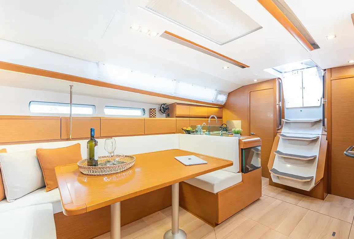 Salon of Sante, a Jeanneau Sun Odyssey 449 sailboat at Municipal Unit of Lefkada, Greece