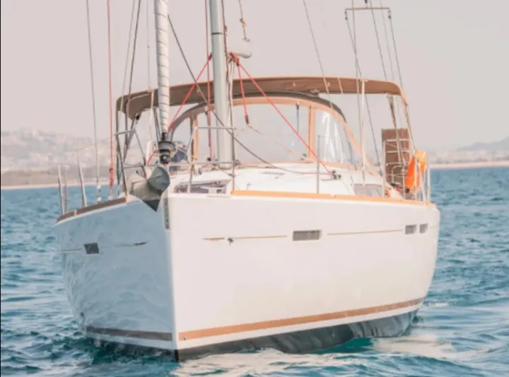 Exterior view of Sante, a Jeanneau Sun Odyssey 449 sailboat at Municipal Unit of Lefkada, Greece
