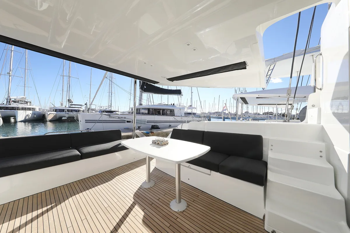 Deck of Celeste Del Mar, a Lagoon 50 catamaran at Sukošan, Croatia