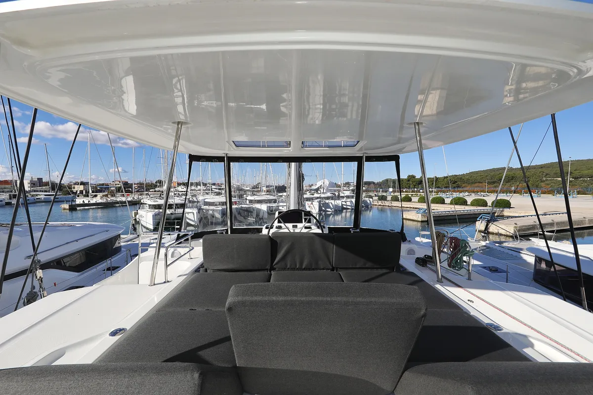 Deck of Celeste Del Mar, a Lagoon 50 catamaran at Sukošan, Croatia