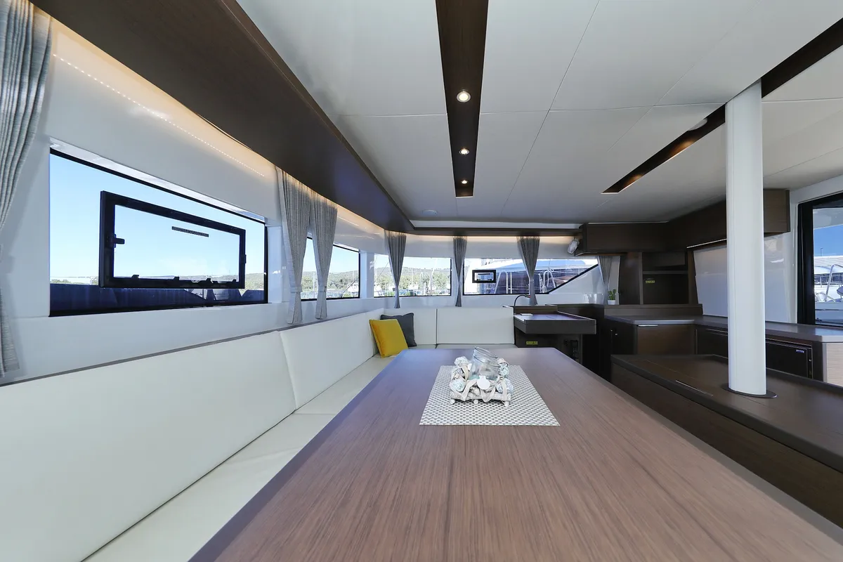 Salon of Celeste Del Mar, a Lagoon 50 catamaran at Sukošan, Croatia