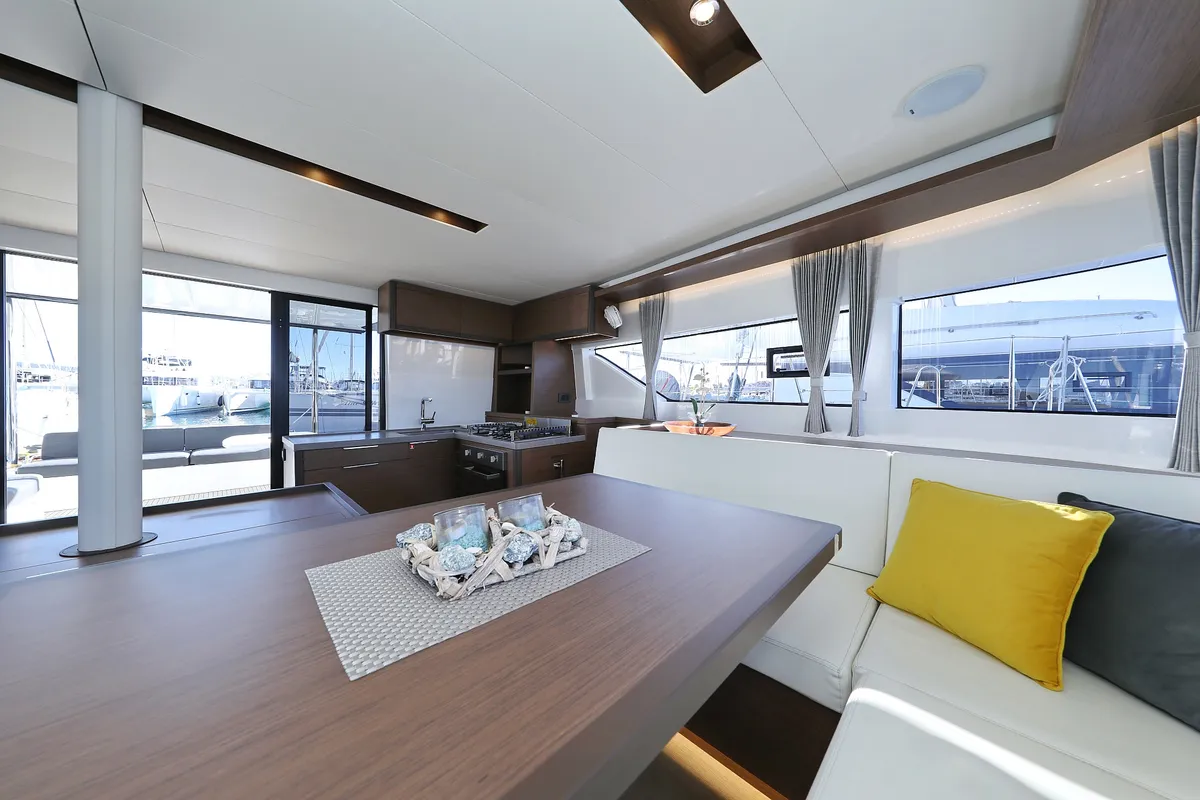 Salon of Celeste Del Mar, a Lagoon 50 catamaran at Sukošan, Croatia