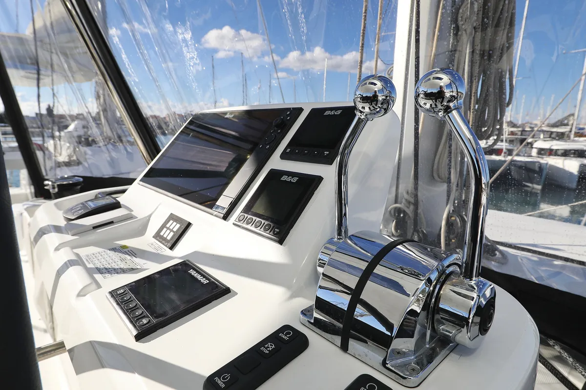 Cockpit of Celeste Del Mar, a Lagoon 50 catamaran at Sukošan, Croatia