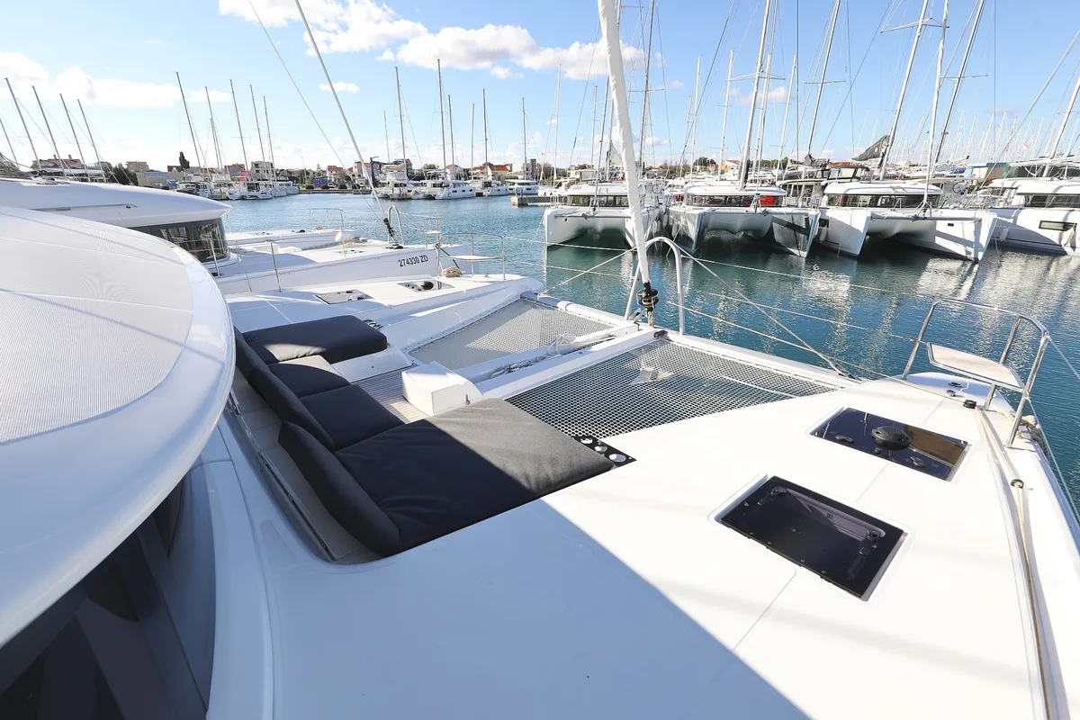Deck of Celeste Del Mar, a Lagoon 50 catamaran at Sukošan, Croatia