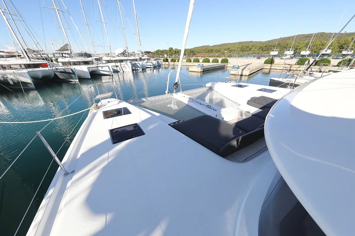 Deck of Celeste Del Mar, a Lagoon 50 catamaran at Sukošan, Croatia