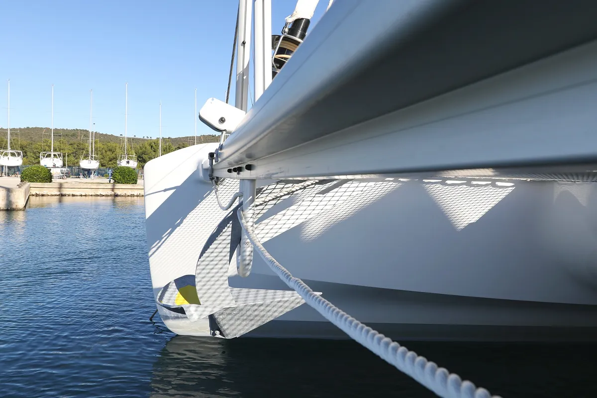 Exterior view of Celeste Del Mar, a Lagoon 50 catamaran at Sukošan, Croatia