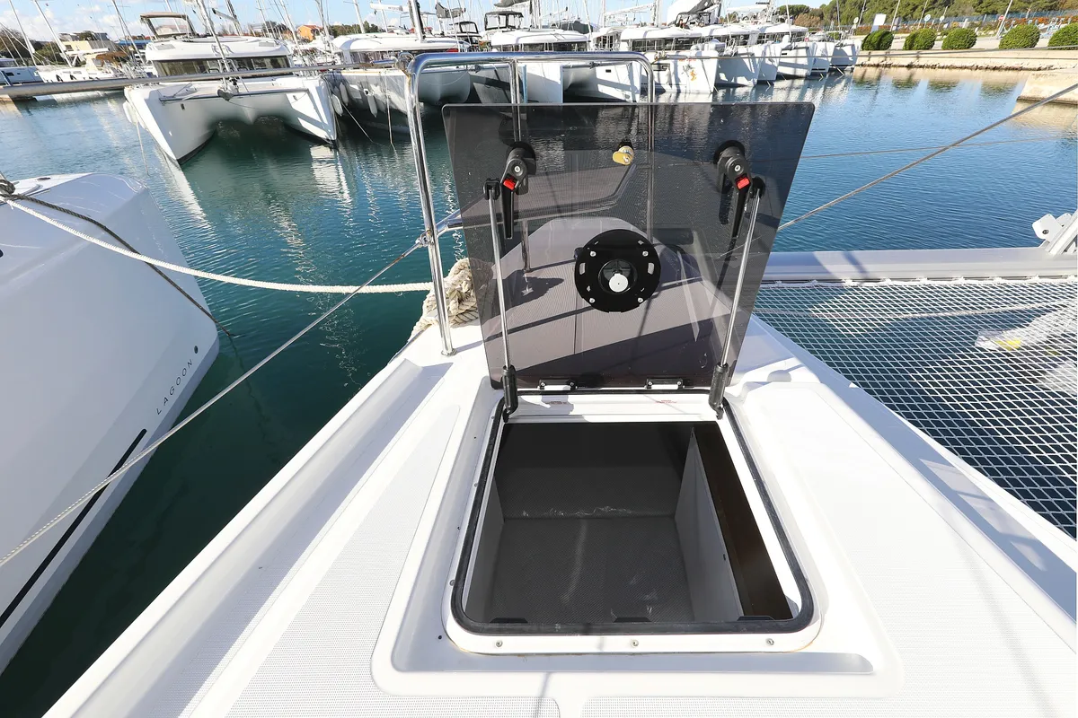 Deck of Celeste Del Mar, a Lagoon 50 catamaran at Sukošan, Croatia
