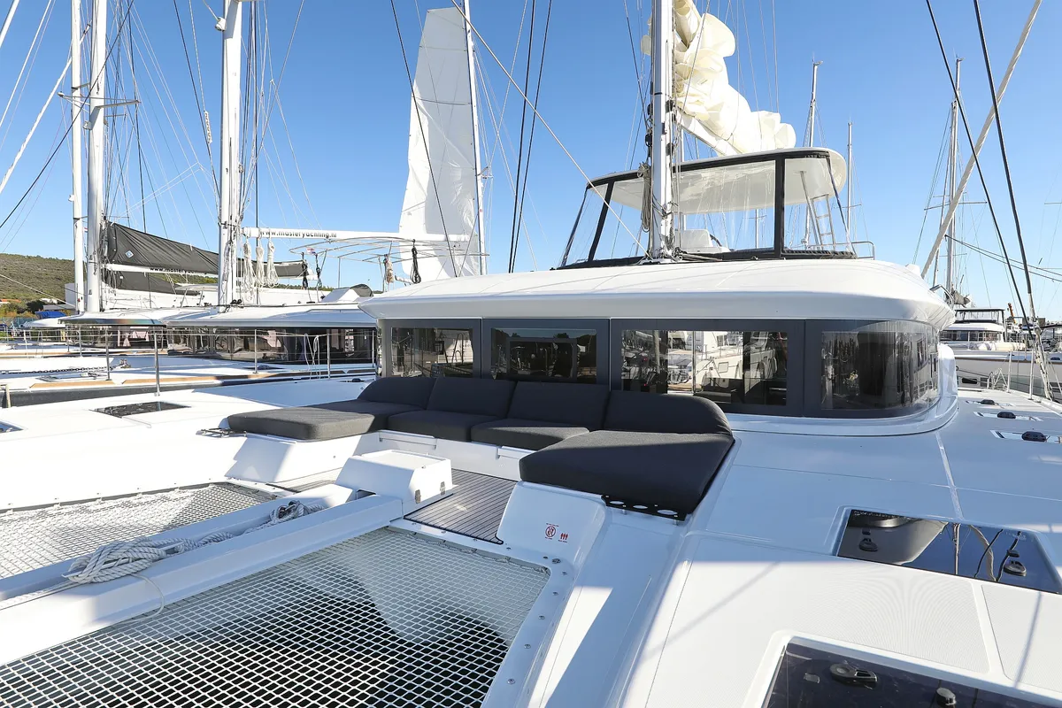 Deck of Celeste Del Mar, a Lagoon 50 catamaran at Sukošan, Croatia