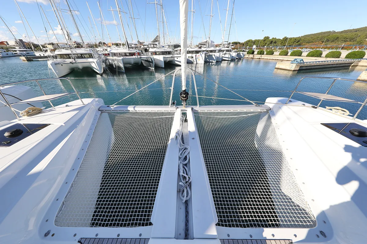 Deck of Celeste Del Mar, a Lagoon 50 catamaran at Sukošan, Croatia