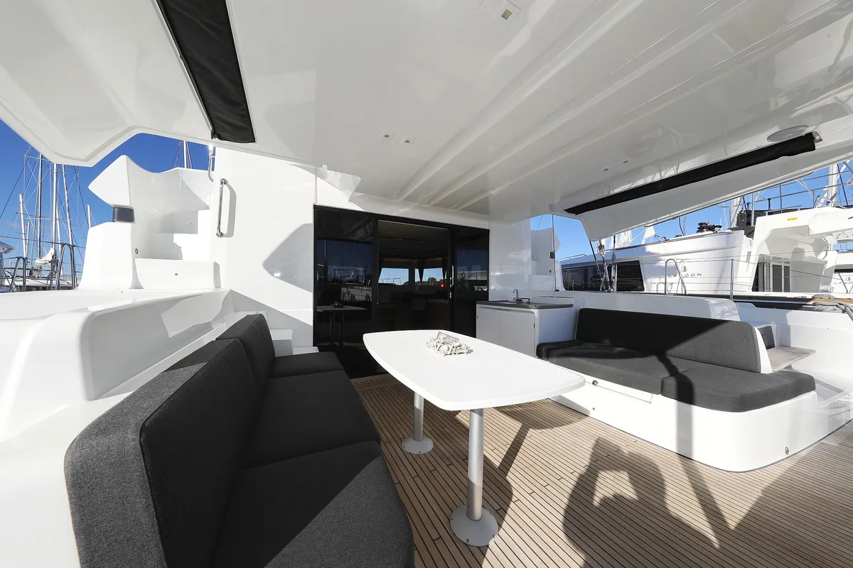 Deck of Celeste Del Mar, a Lagoon 50 catamaran at Sukošan, Croatia