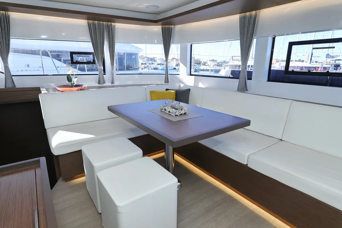 Salon of Celeste Del Mar, a Lagoon 50 catamaran at Sukošan, Croatia