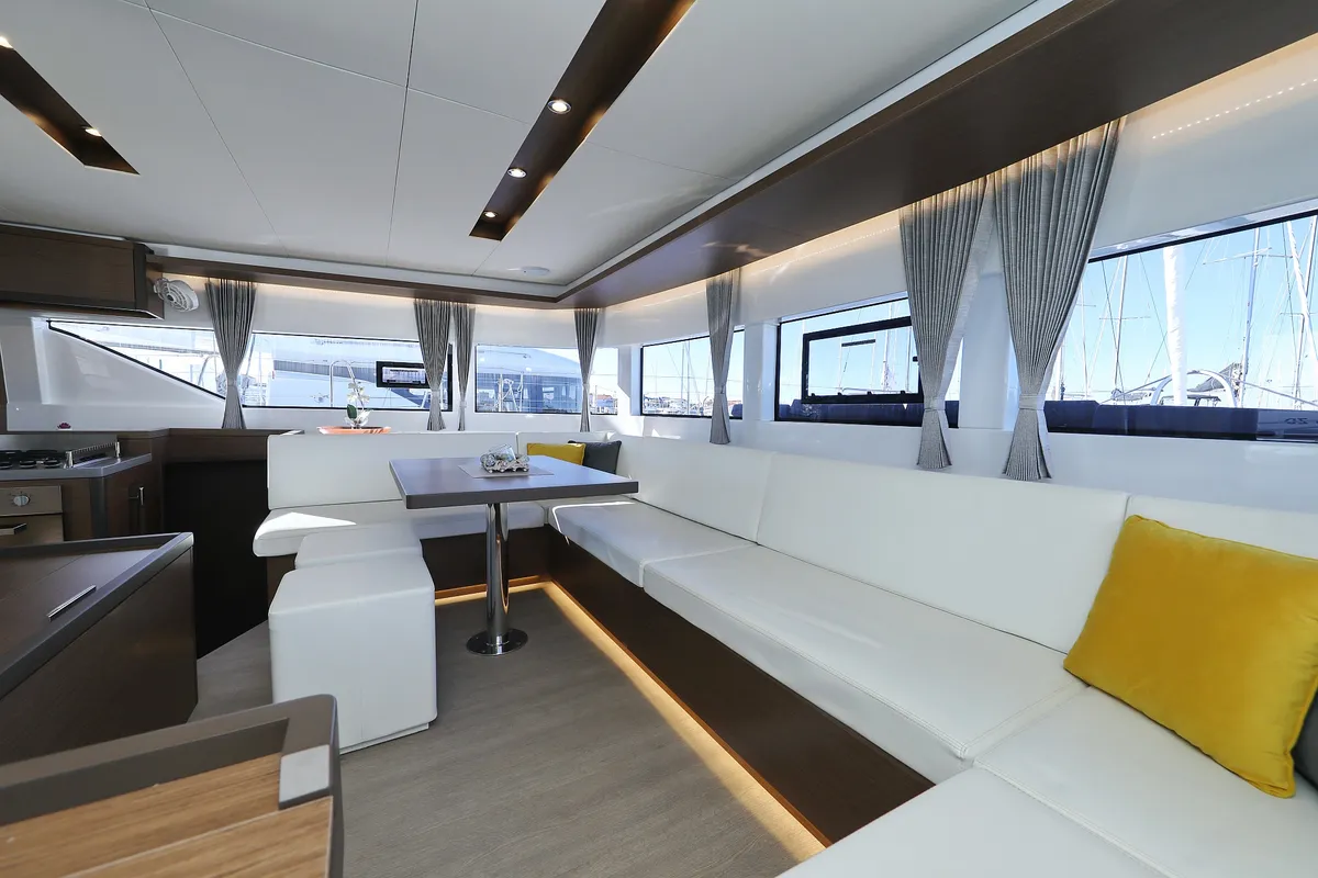 Salon of Celeste Del Mar, a Lagoon 50 catamaran at Sukošan, Croatia
