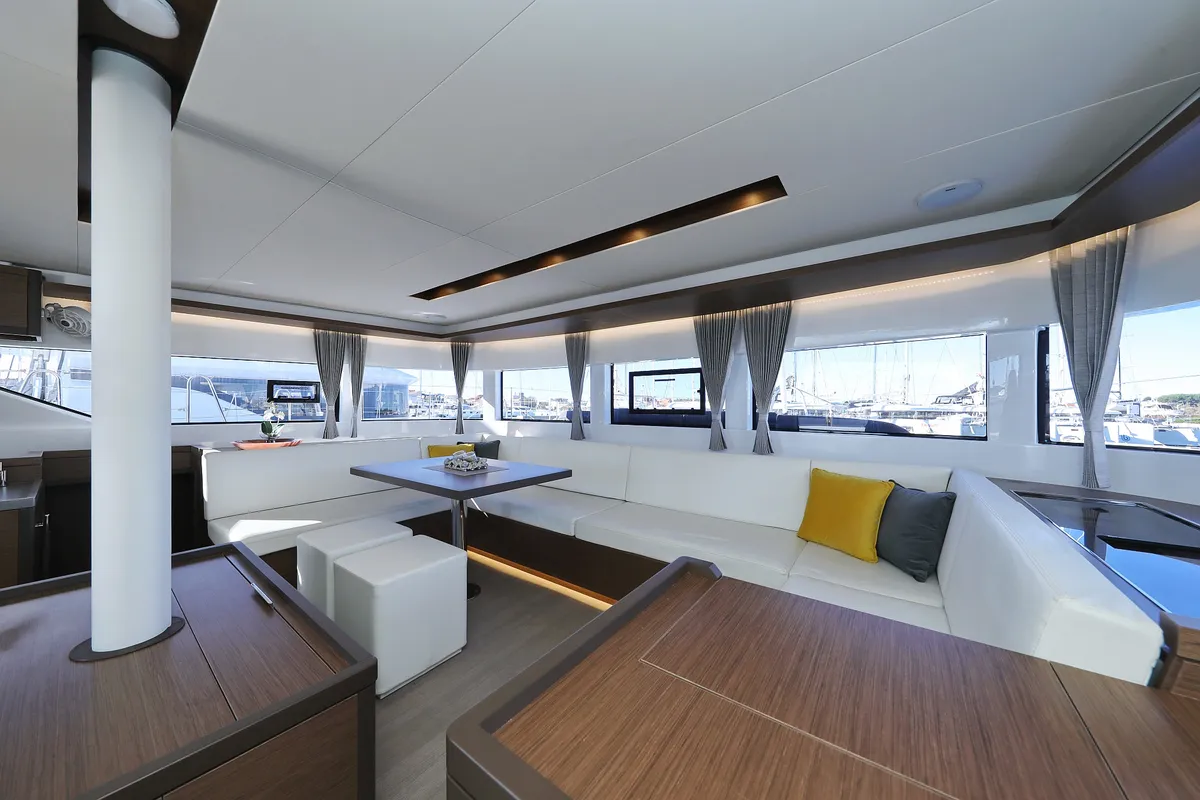 Salon of Celeste Del Mar, a Lagoon 50 catamaran at Sukošan, Croatia