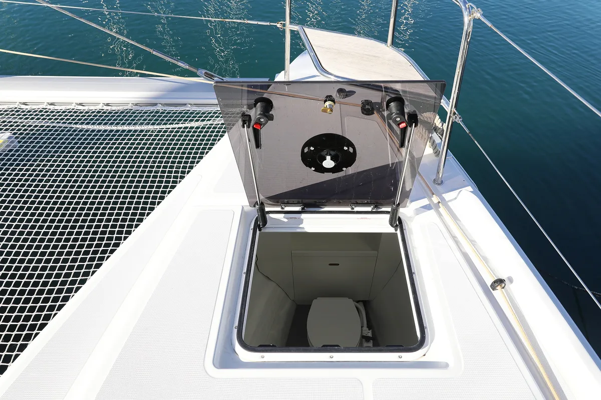 Deck of Celeste Del Mar, a Lagoon 50 catamaran at Sukošan, Croatia