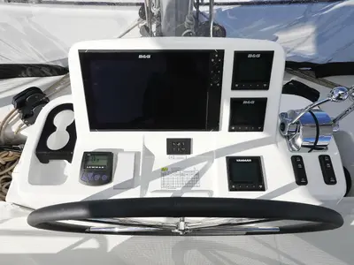Cockpit of Celeste Del Mar, a Lagoon 50 catamaran at Sukošan, Croatia