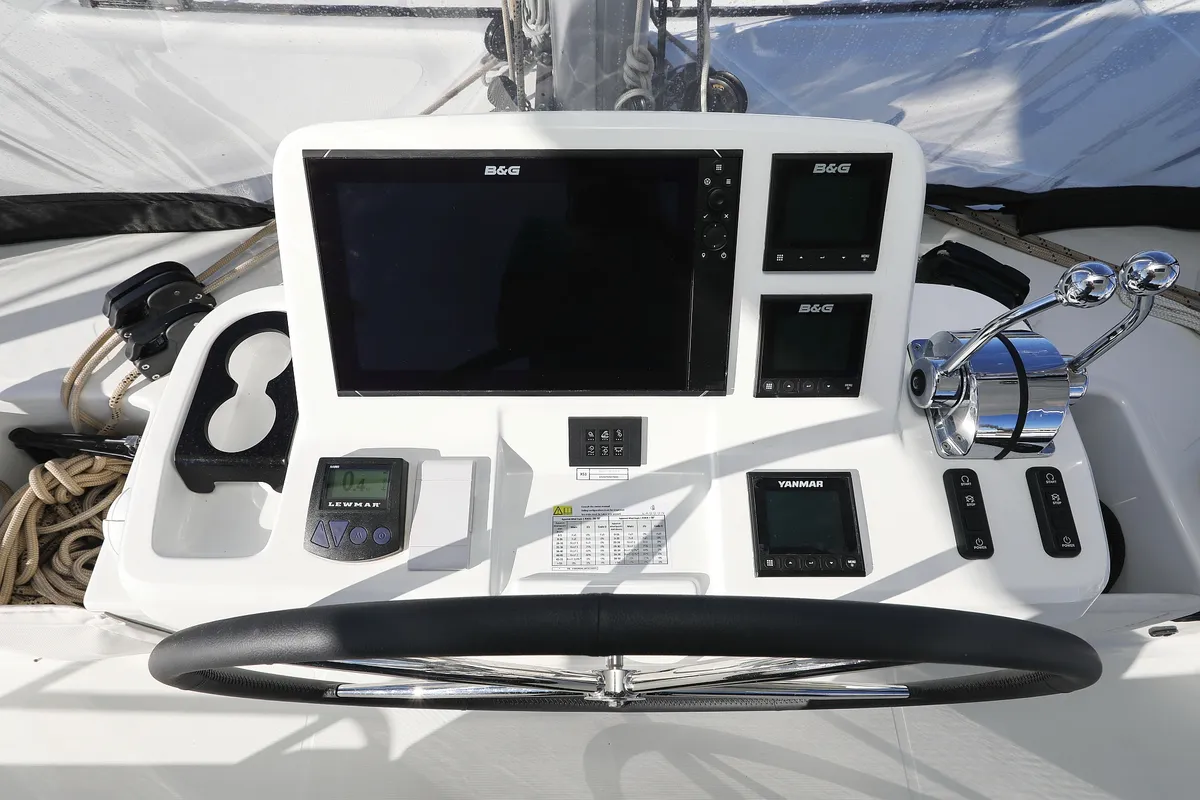 Cockpit of Celeste Del Mar, a Lagoon 50 catamaran at Sukošan, Croatia