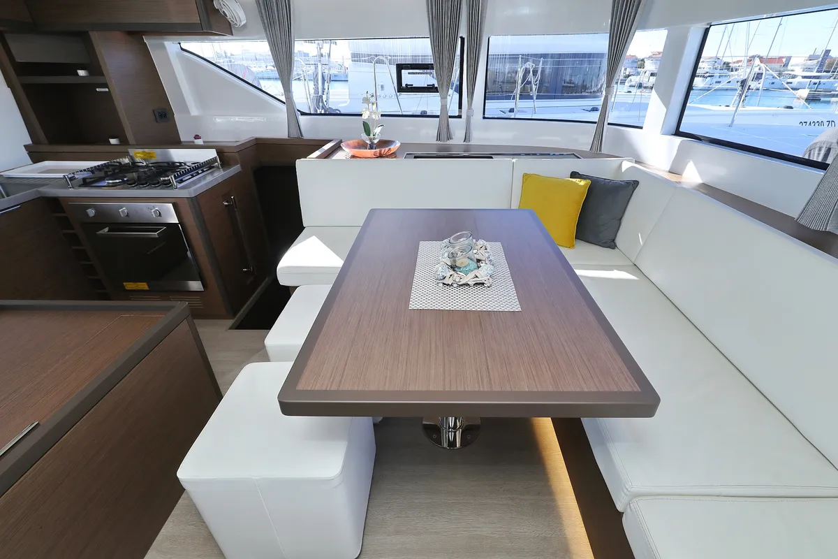 Salon of Celeste Del Mar, a Lagoon 50 catamaran at Sukošan, Croatia
