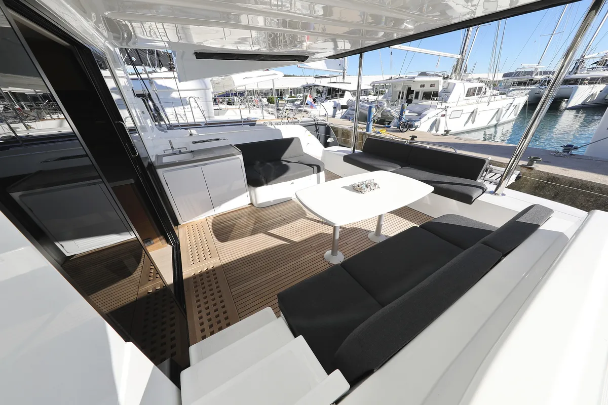 Deck of Celeste Del Mar, a Lagoon 50 catamaran at Sukošan, Croatia