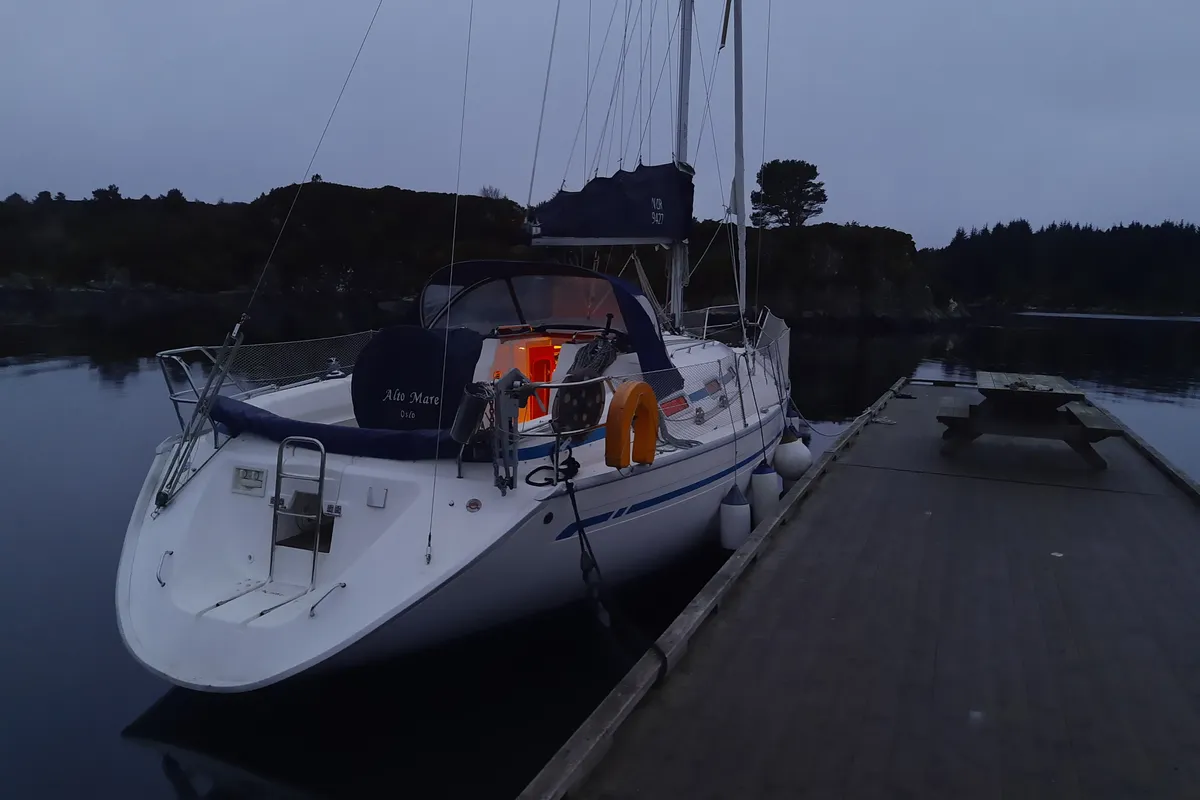 Exterior view of Alto Mare, a Bavaria 36 Cruiser sailboat at Bergen, Norway