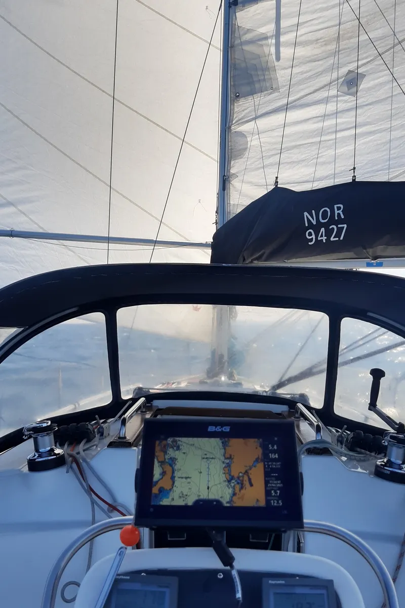 Cockpit of Alto Mare, a Bavaria 36 Cruiser sailboat at Bergen, Norway